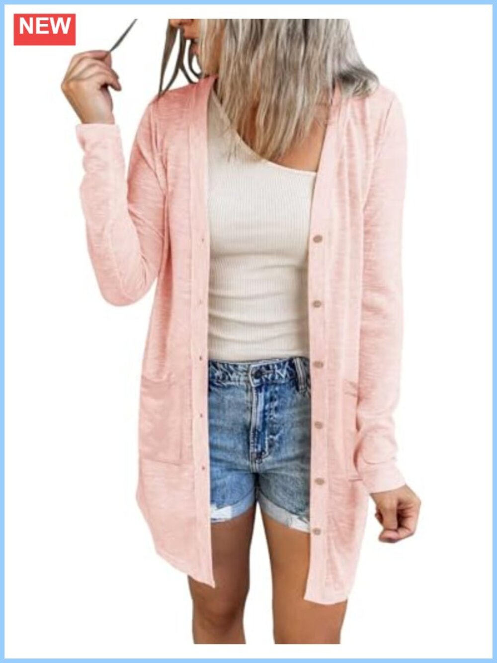 Womens Lightweight Open Front Long Cardigan Button Down Loose Fit